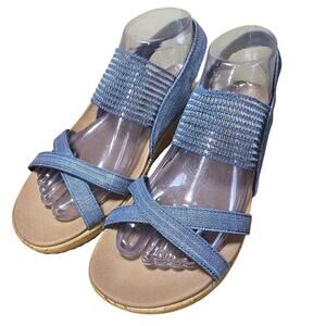 Skechers Shoes Women 8.5 Beverlee Sandals Blue Wedge Comfort Lightweight Strappy